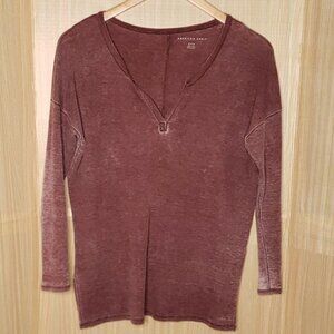 American Eagle Mens Maroon Distressed Burnout Long Sleeve Thermal Shirt Medium